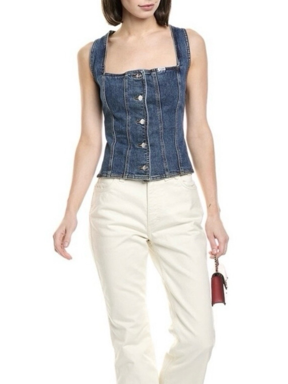 STAUD + Wrangler Denim Button-Front Corset Top